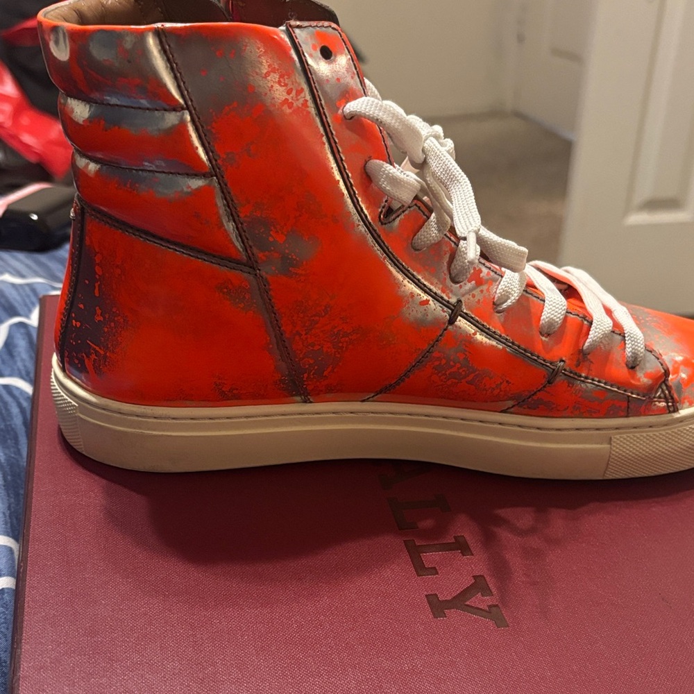 Bally Orange and Silver High-Top Sneakers
